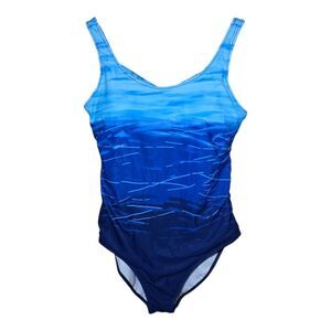 Women's One Piece Swimsuit Size XL Blue Gradient Criss Cross Back NWOT